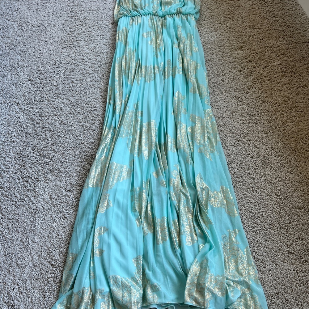 Xscape Elegant Aqua and Gold Women's Dress